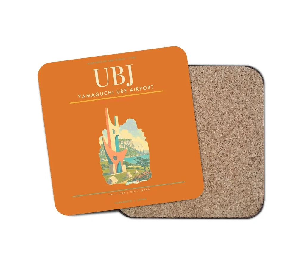 Yamaguchi Ube Airport (UBJ) design on orange 1 piece coaster