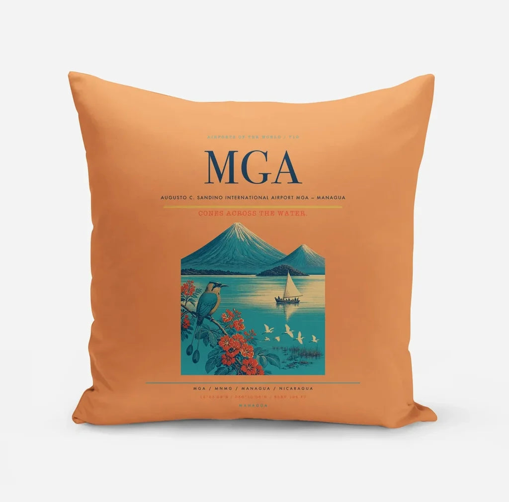 Augusto C. Sandino International Airport (MGA) design on orange pillow