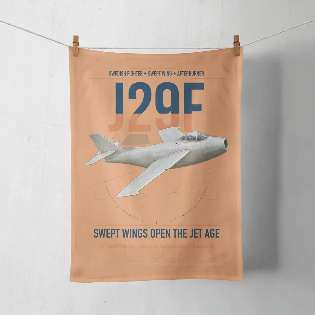 Saab J 29F Tunnan design on orange towel