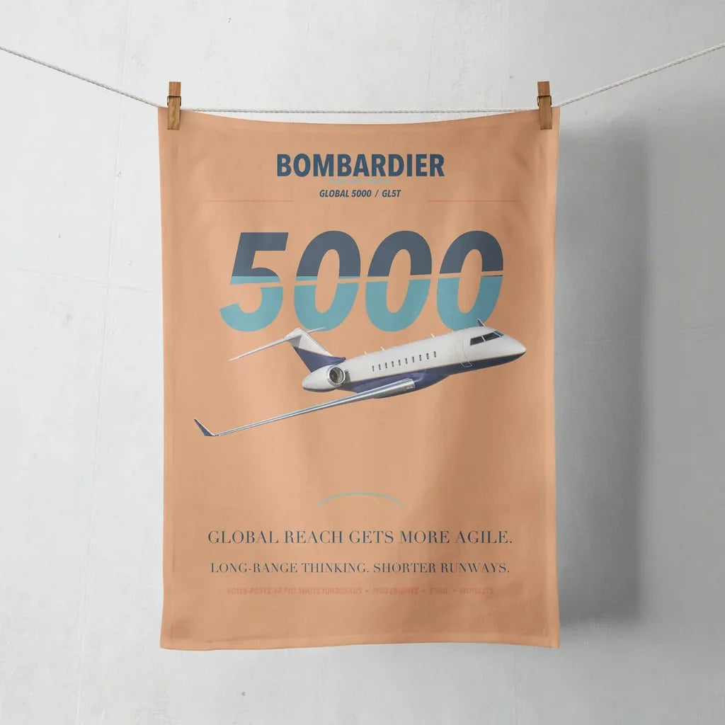 Bombardier Global 5000 design on orange towel