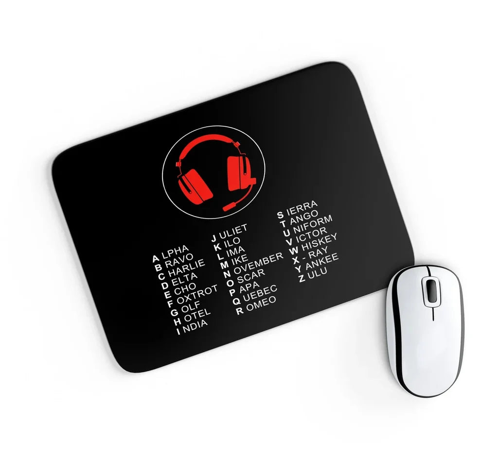 Aviation Alphabet 3 aviation design on neoprene with anti-slip base mouse pad.