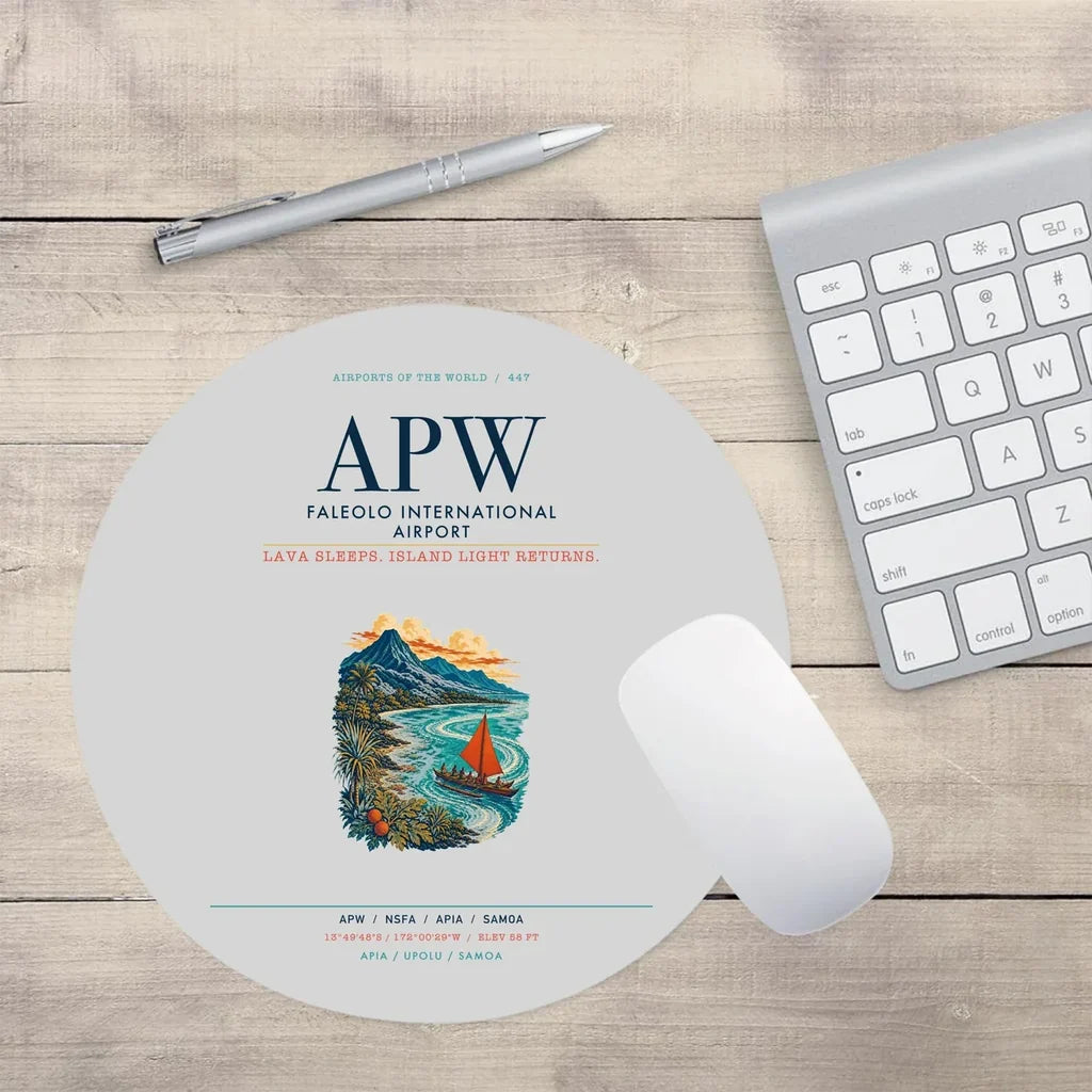 Faleolo International Airport (APW) design on light gray round mouse pad