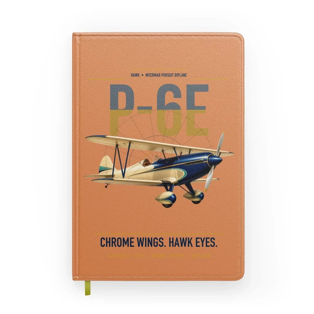 Curtiss P-6E Hawk design on orange notebook