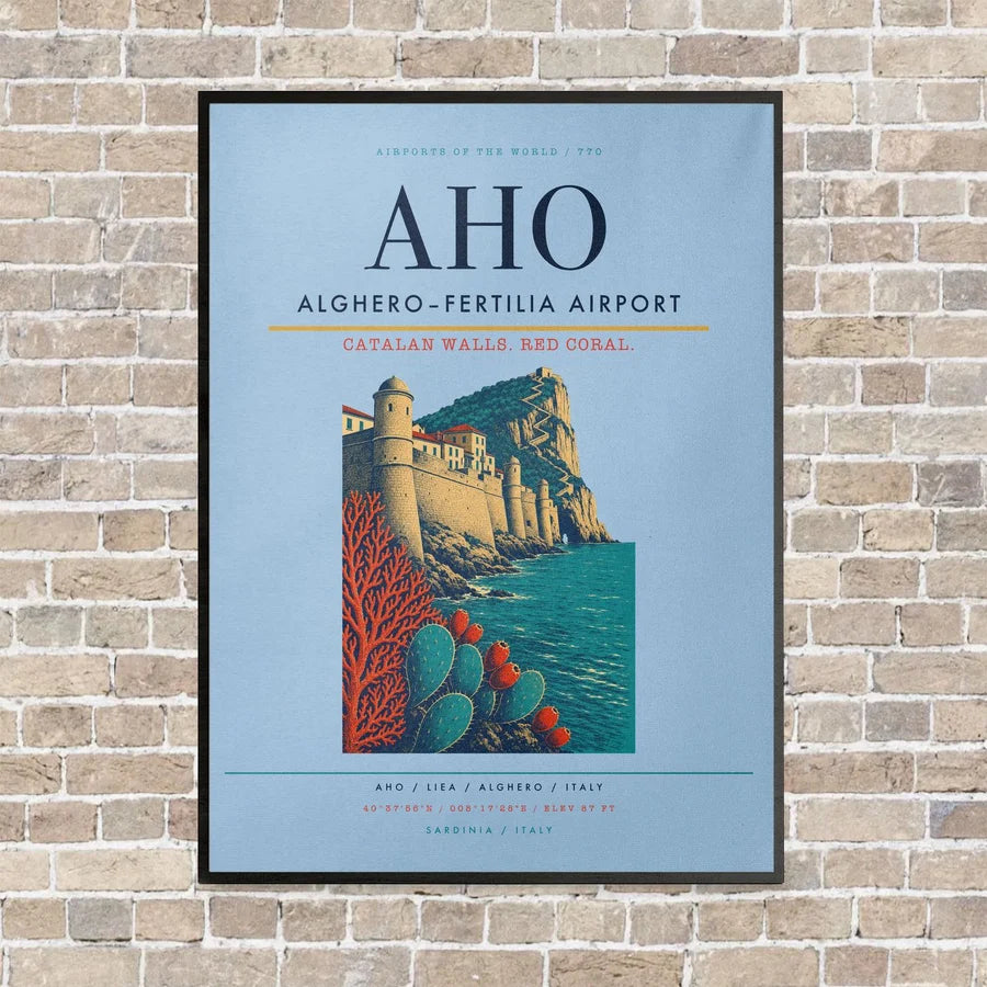 Alghero–Fertilia Airport AHO - Canvas Framed - Light Blue