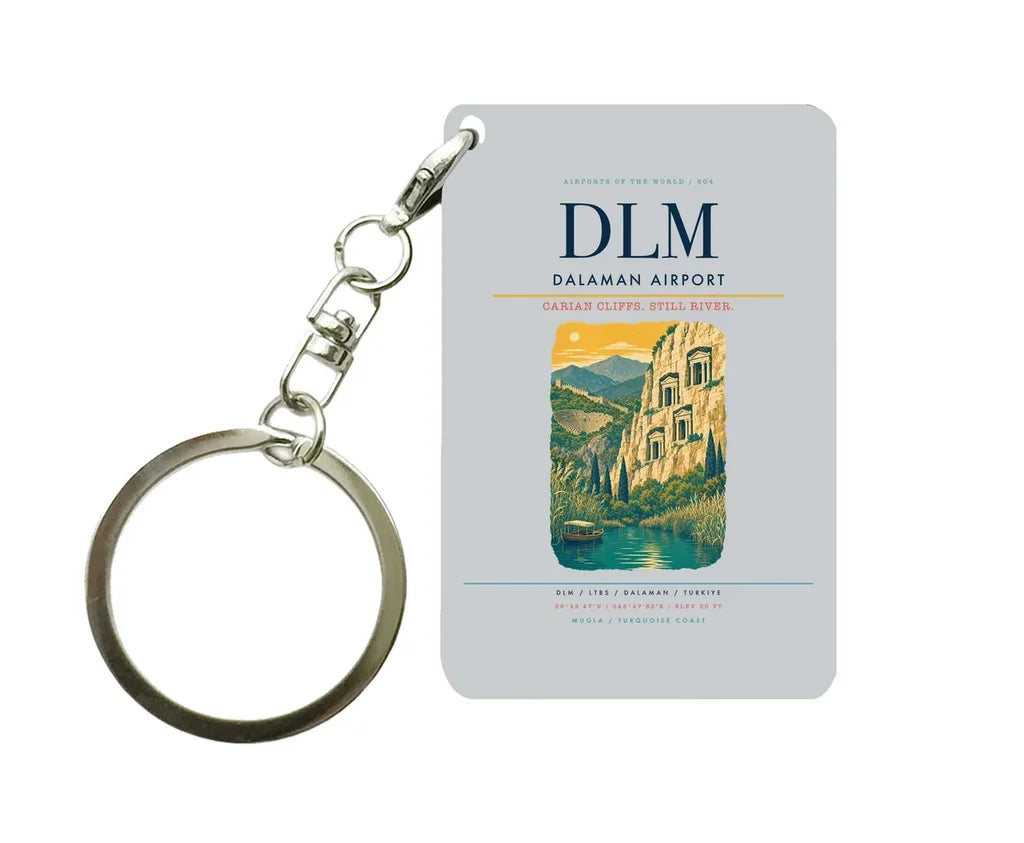 Dalaman Airport DLM Key Chain design on light gray key chain