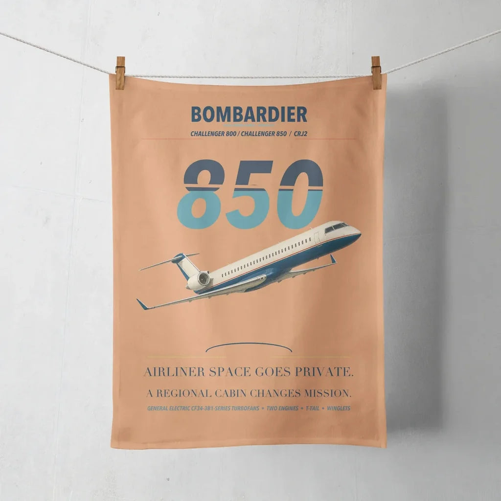Bombardier Challenger 850 design on orange towel