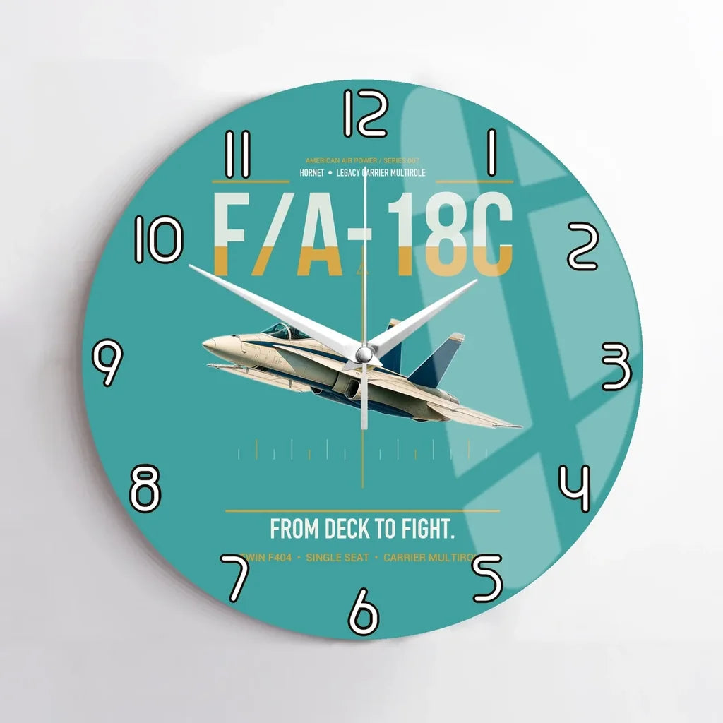 F-A-18C Hornet design on turquoise no frame wall clock