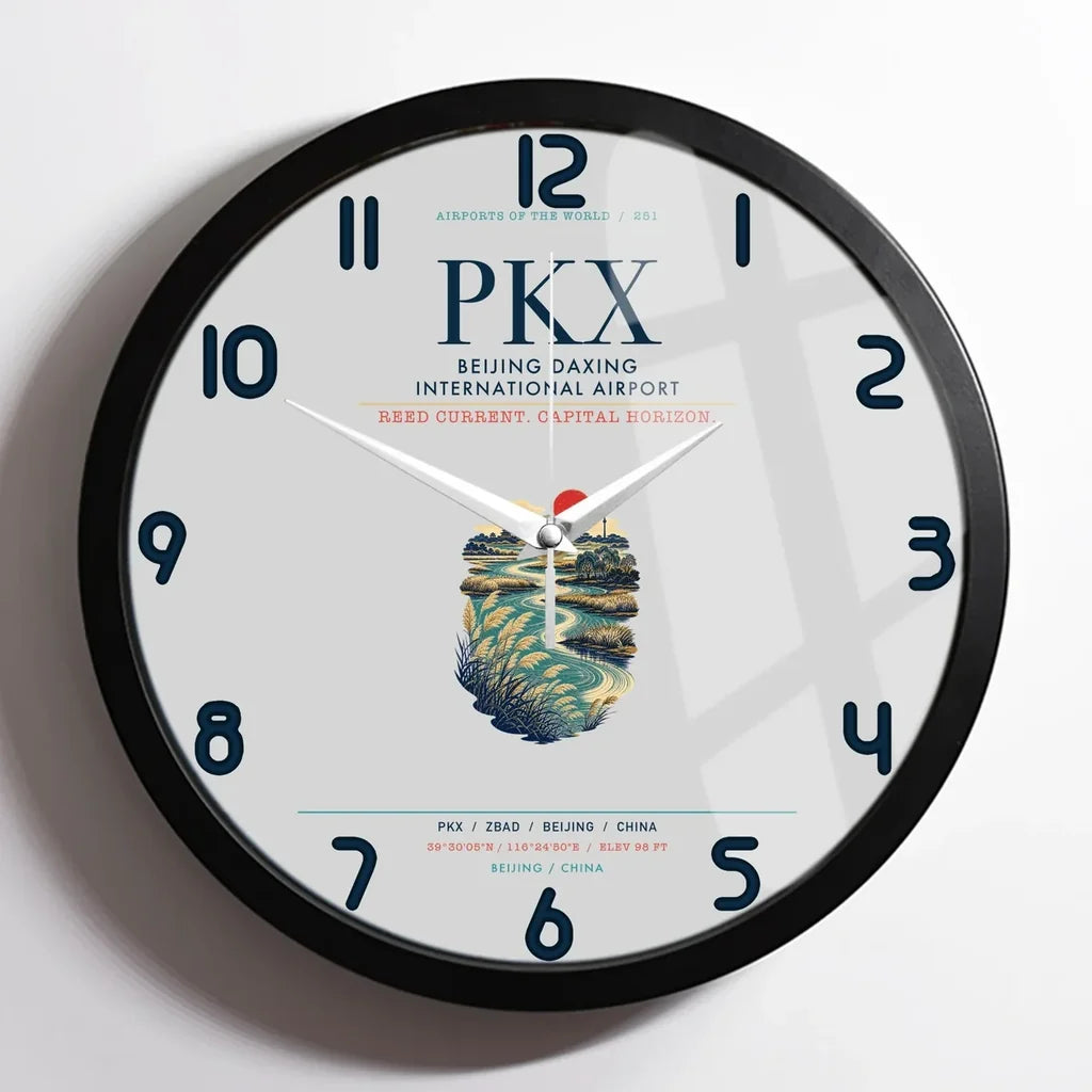 Beijing Daxing International Airport (PKX) design on light gray framed wall clock