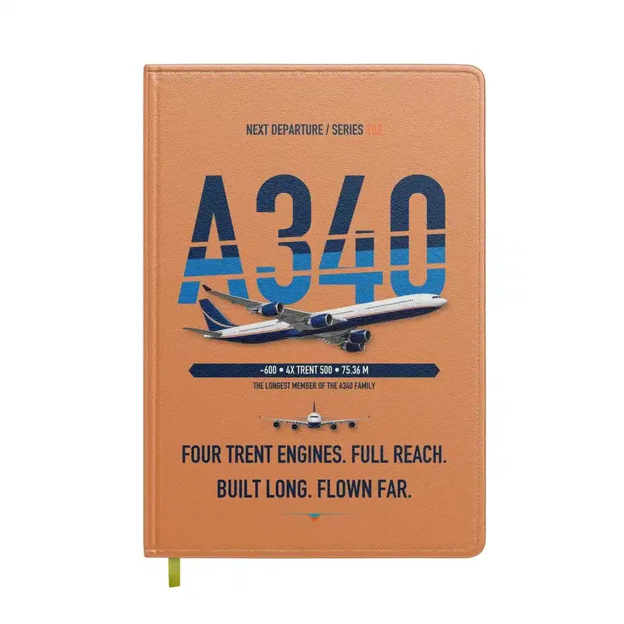 Airbus A340-600 design on orange notebook