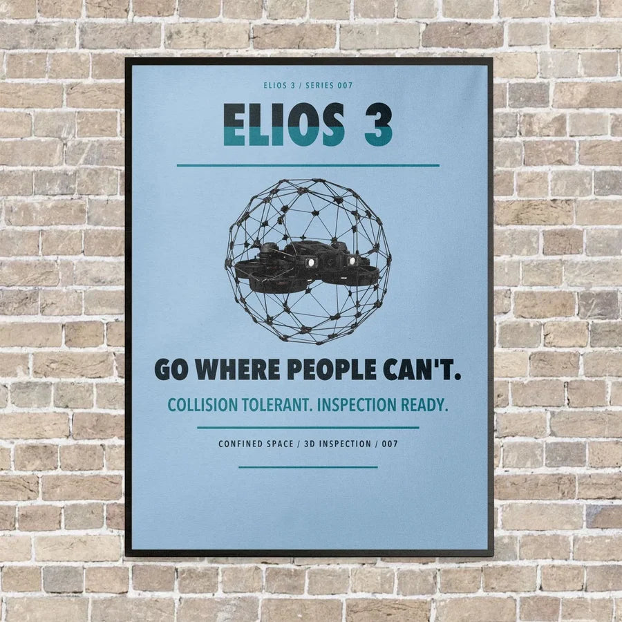 Flyability Elios 3 vertical canvas print - framed - light blue background