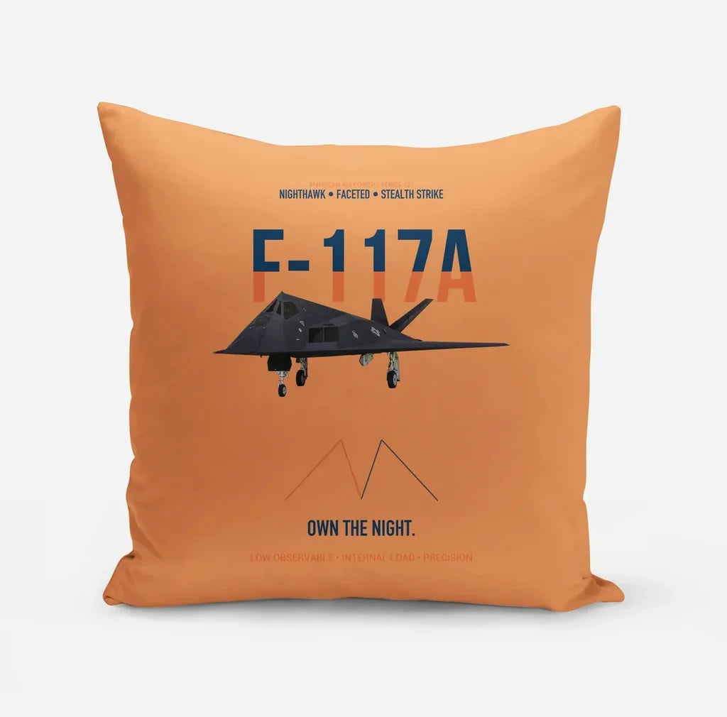 F-117A Nighthawk Own The Night design on orange pillow