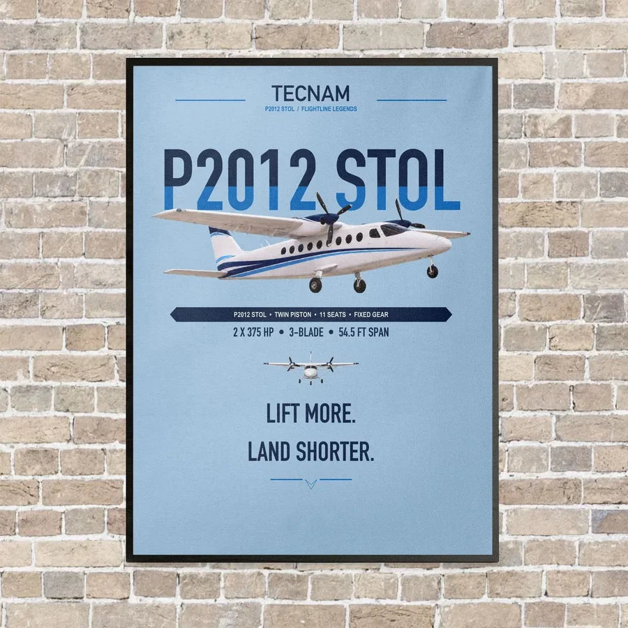 Tecnam P2012 STOL vertical canvas print - framed - light blue background