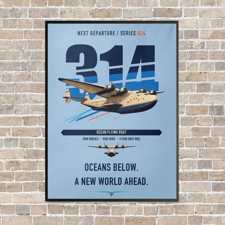 Boeing 314 Clipper vertical canvas print - framed - light blue background