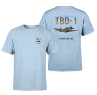Thumbnail for TBD-1 Devastator design on light blue double-side t-shirt, double-side print