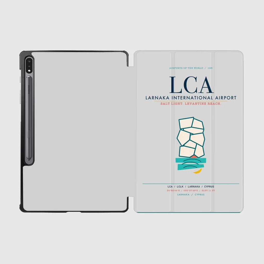 Larnaka International Airport (LCA) design on light gray samsung tablet tablet case