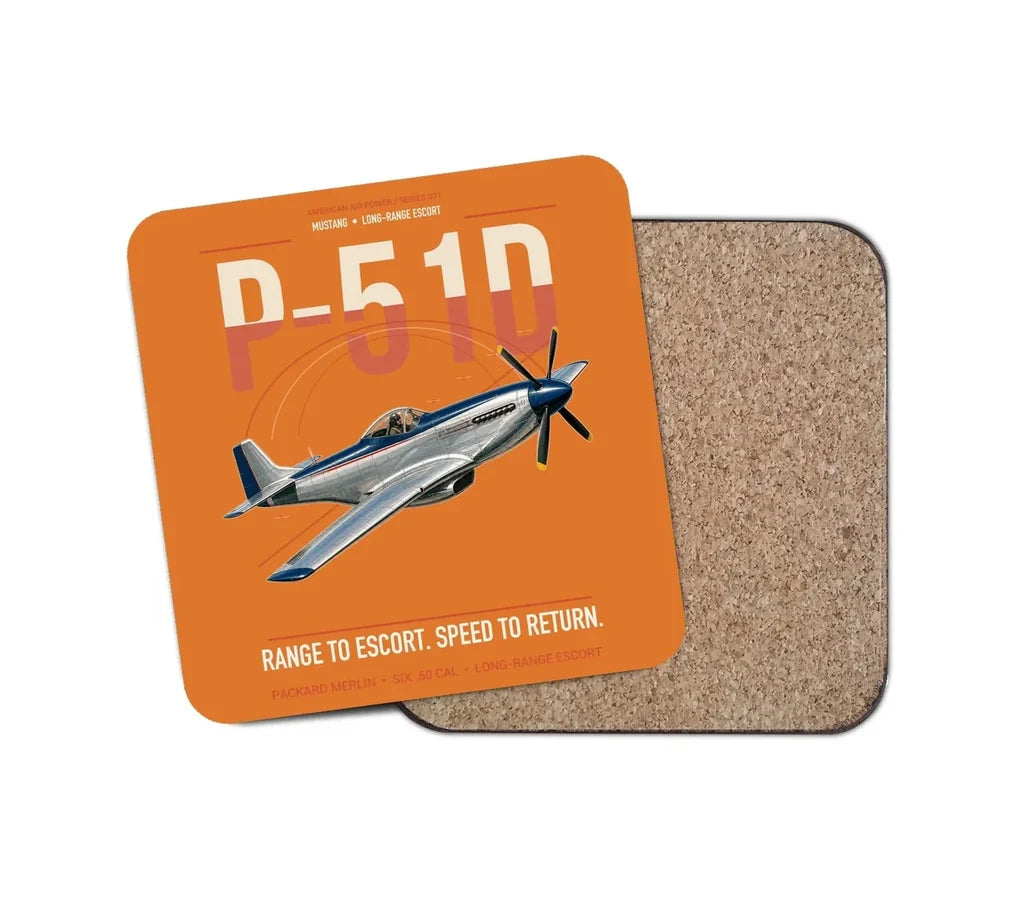 P-51D Mustang design on orange 1 piece coaster