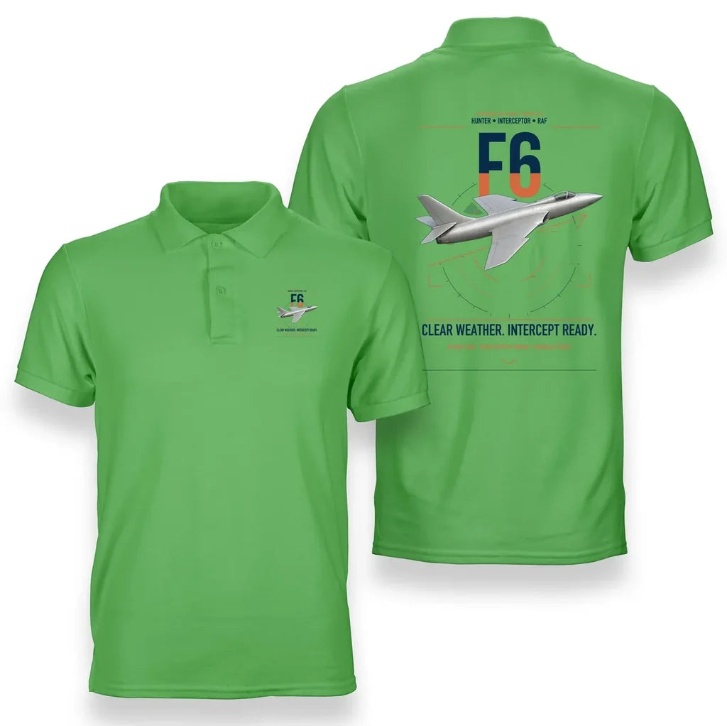 Hawker Hunter F6 design on light green double-side polo t-shirt, double-side print