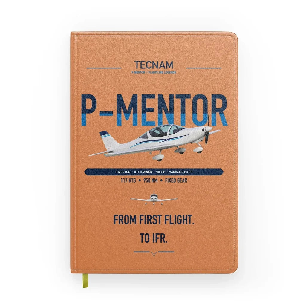 Tecnam P-Mentor design on orange notebook