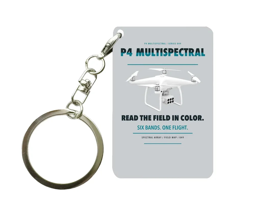 DJI P4 Multispectral Key Chain design on light gray key chain