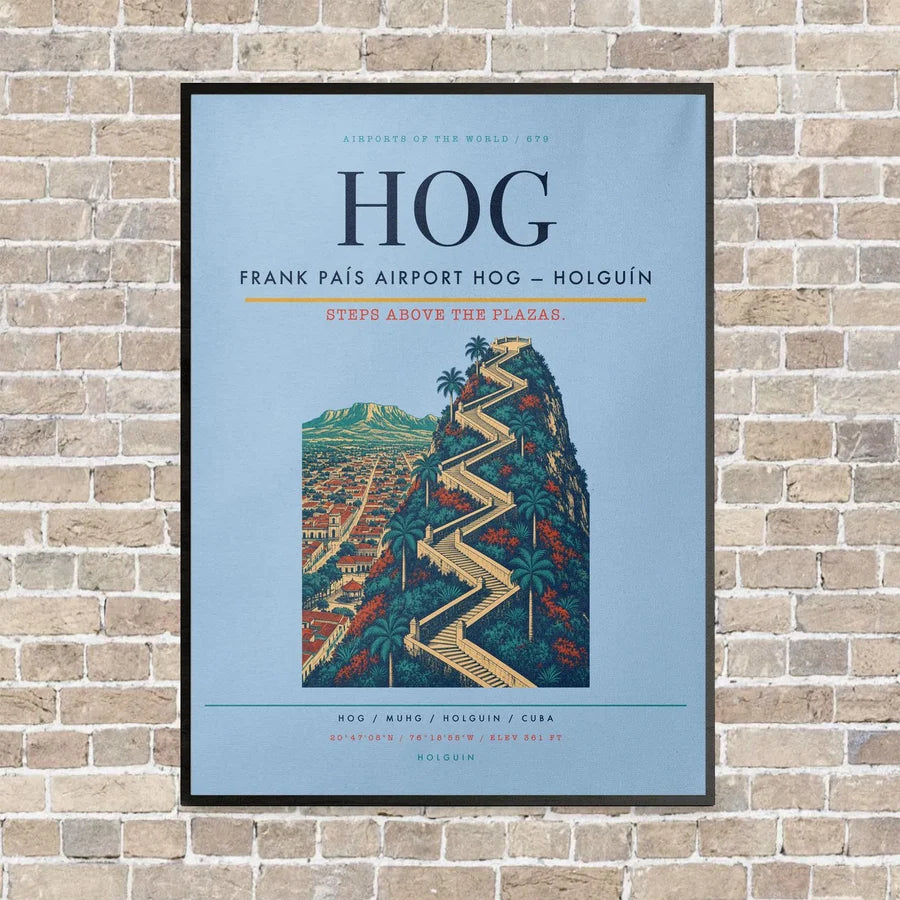 Frank País Airport HOG — Holguín vertical canvas print - framed - light blue background