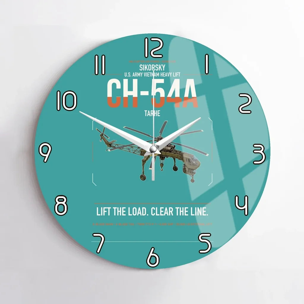 Sikorsky CH-54A Tarhe design on turquoise no frame wall clock