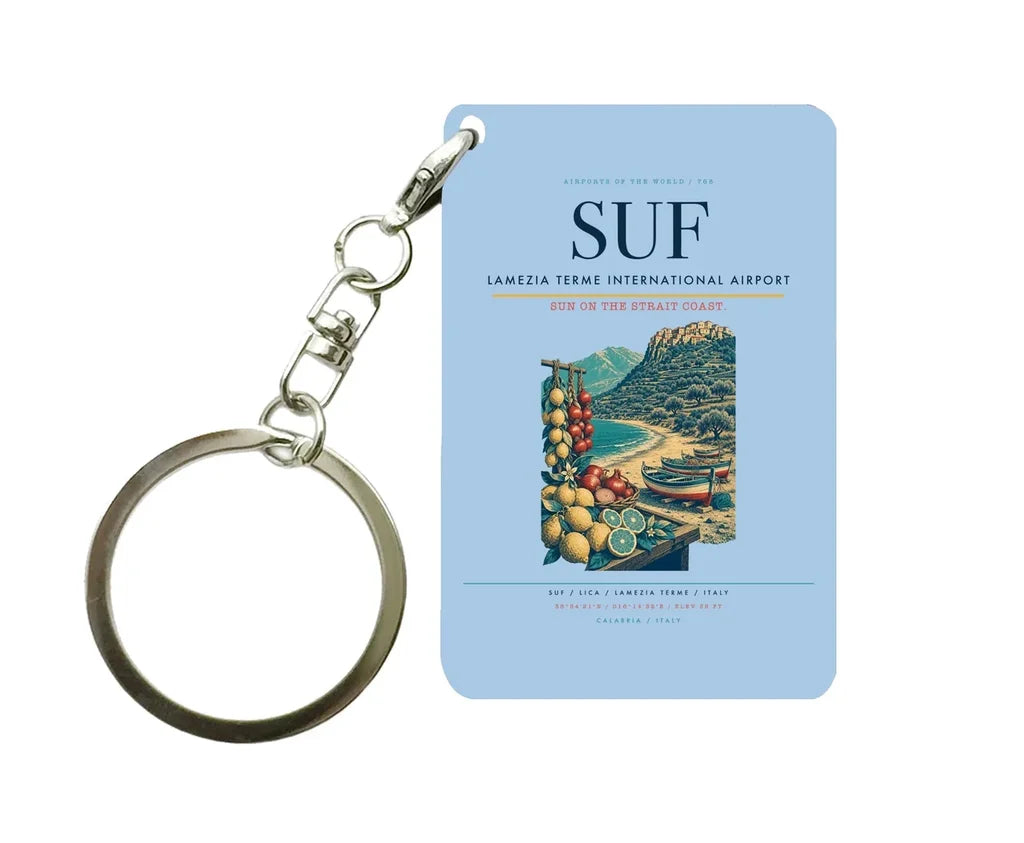 Lamezia Terme International Airport (SUF) design on light blue key chain