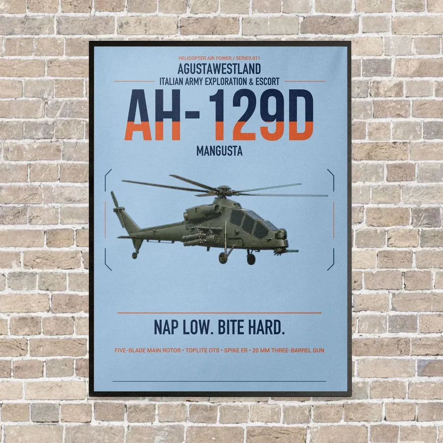 AgustaWestland AH-129D Mangusta vertical canvas print - framed - light blue background