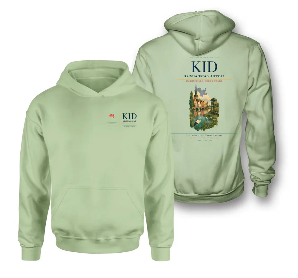 Kristianstad Airport (KID) design on light green double-side hoodie
