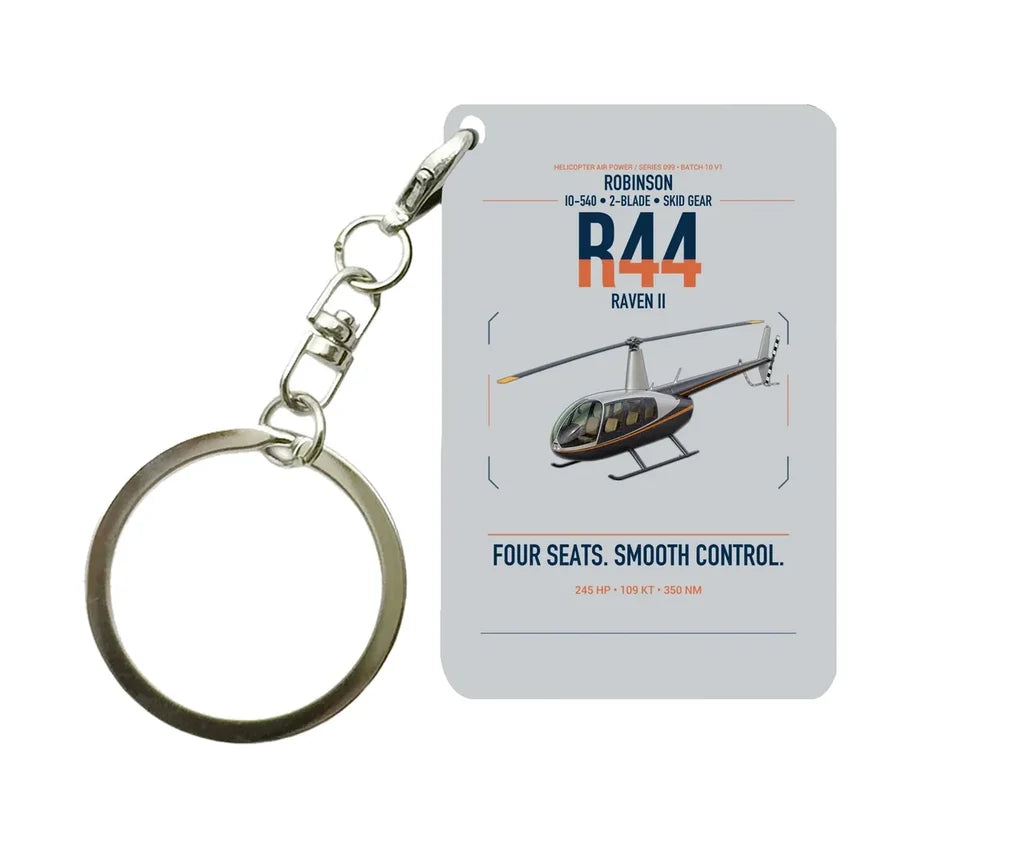 Robinson R44 Raven II design on light gray designed key chain, double-side print