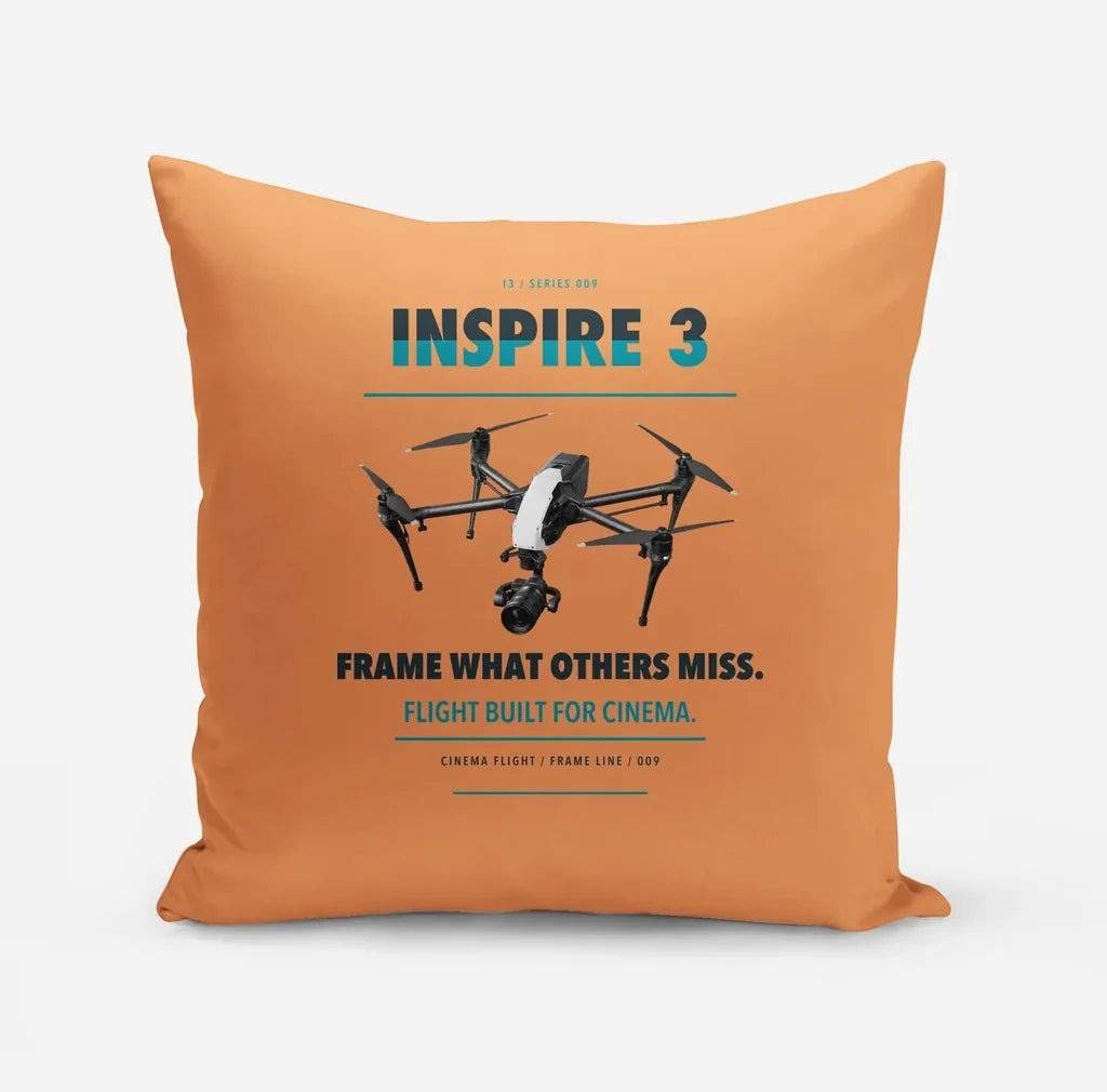 DJI Inspire 3 design on orange pillow