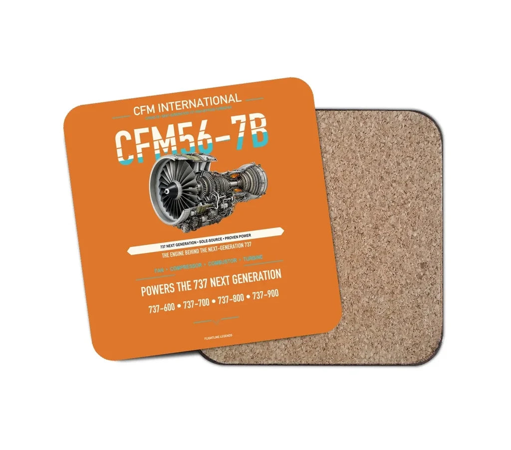 CFM56-7B design on orange 1 piece coaster