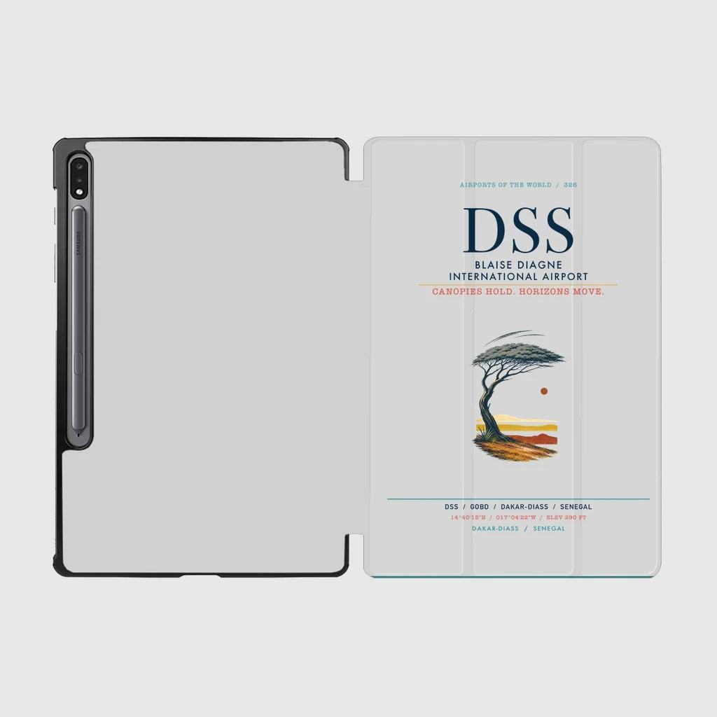 Blaise Diagne International Airport (DSS) design on light gray samsung tablet tablet case