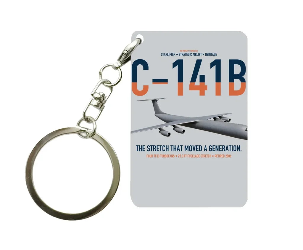 C-141B Starlifter design on light gray designed key chain, double-side print