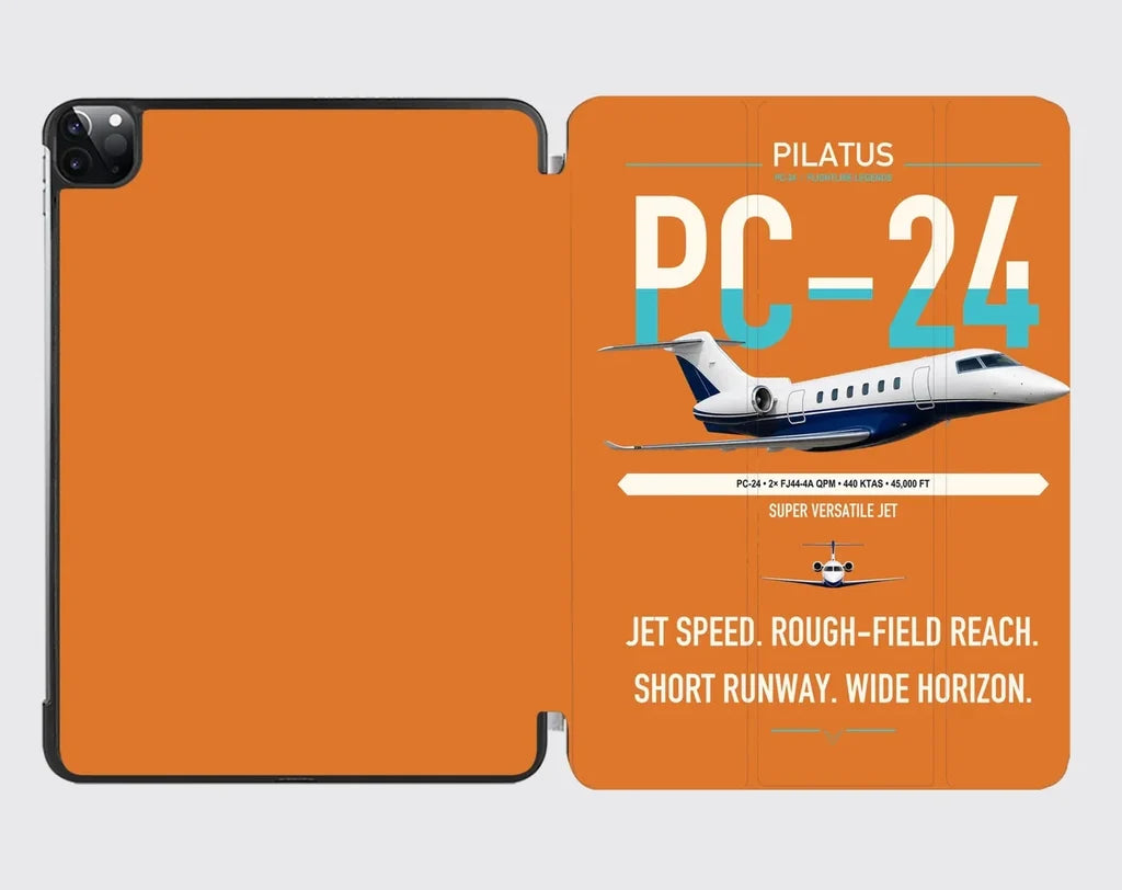 Pilatus PC-24 design on orange ipad tablet case
