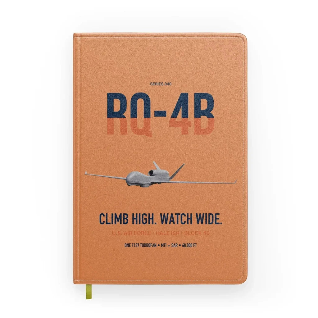 RQ-4B Global Hawk design on orange notebook