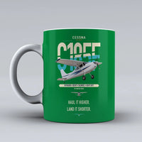 Thumbnail for Cessna A185F Skywagon design on green ceramic mug, double-side print