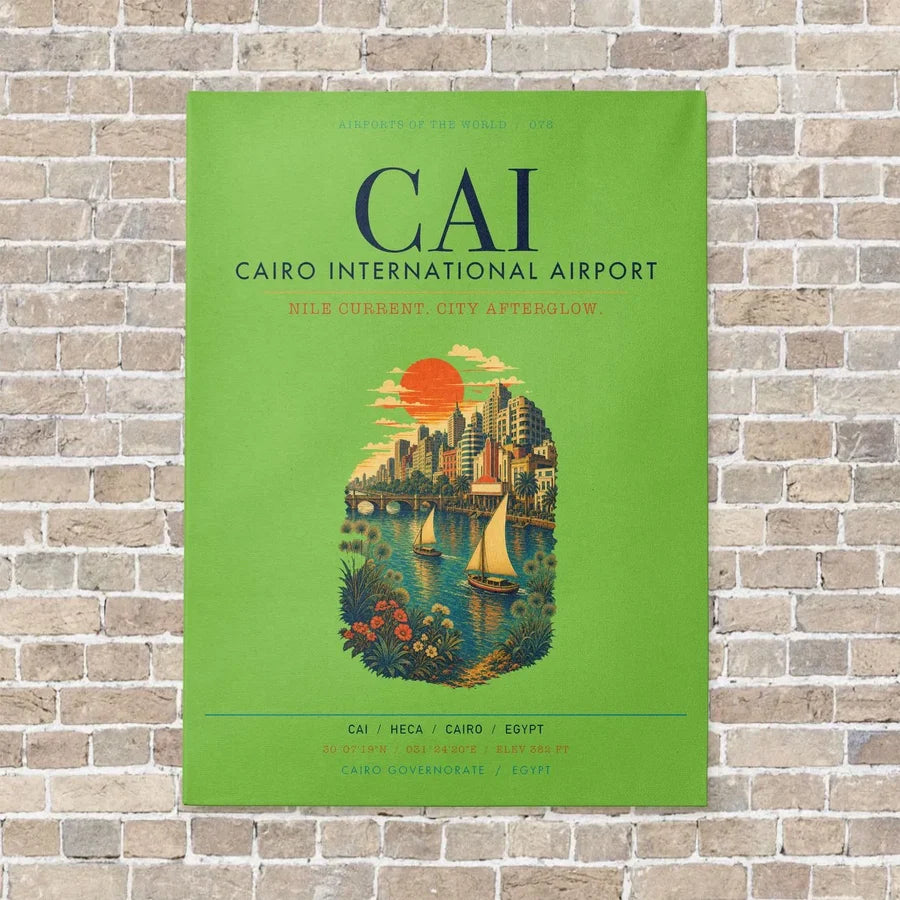 Cairo International Airport CAI vertical canvas print - no frame - light green background