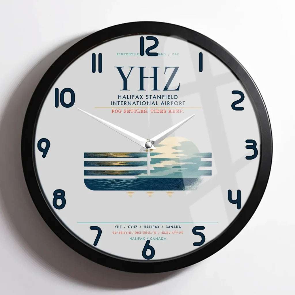 Halifax Stanfield International Airport (YHZ) design on light gray framed wall clock