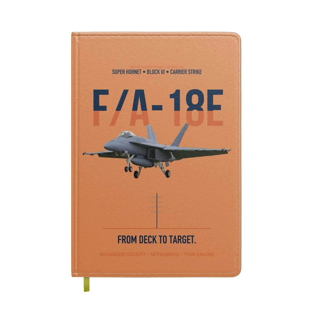 F-A-18E Super Hornet Block III From Deck To Target design on orange notebook