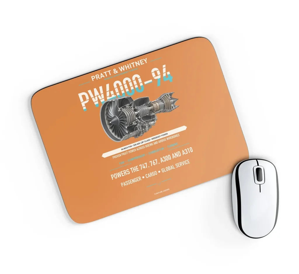 PW4000-94 design on orange rectangle mouse pad
