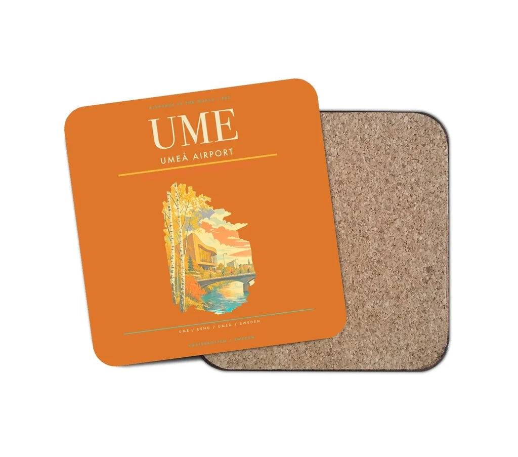Umeå Airport (UME) design on orange 1 piece coaster