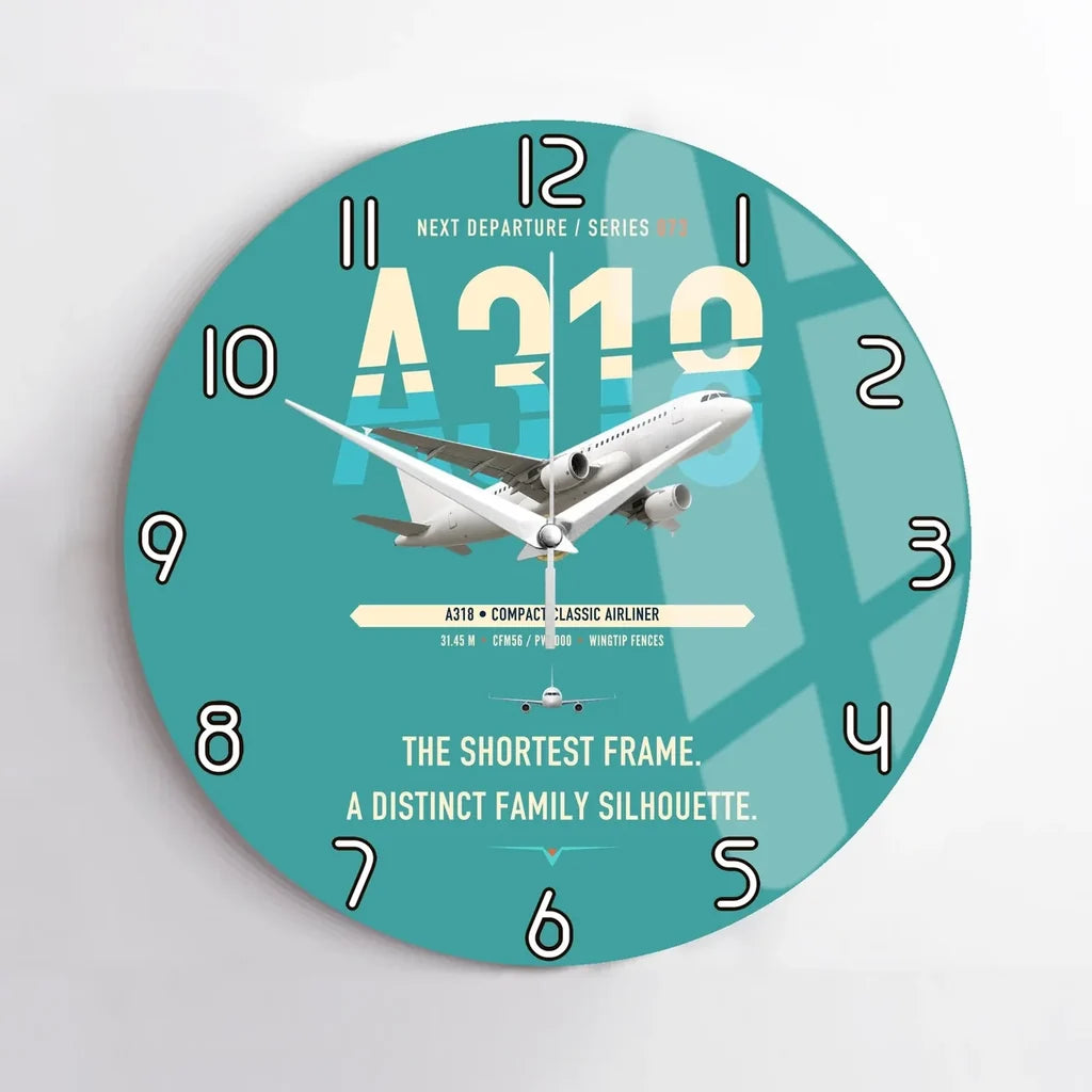 Airbus A318 design on turquoise no frame wall clock