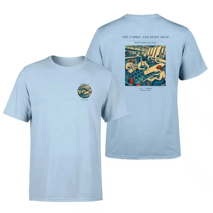 VINTAGE G4168 - The Fabric And Dope Shop - Double-Side T-Shirt design on lightblue double side t shirt