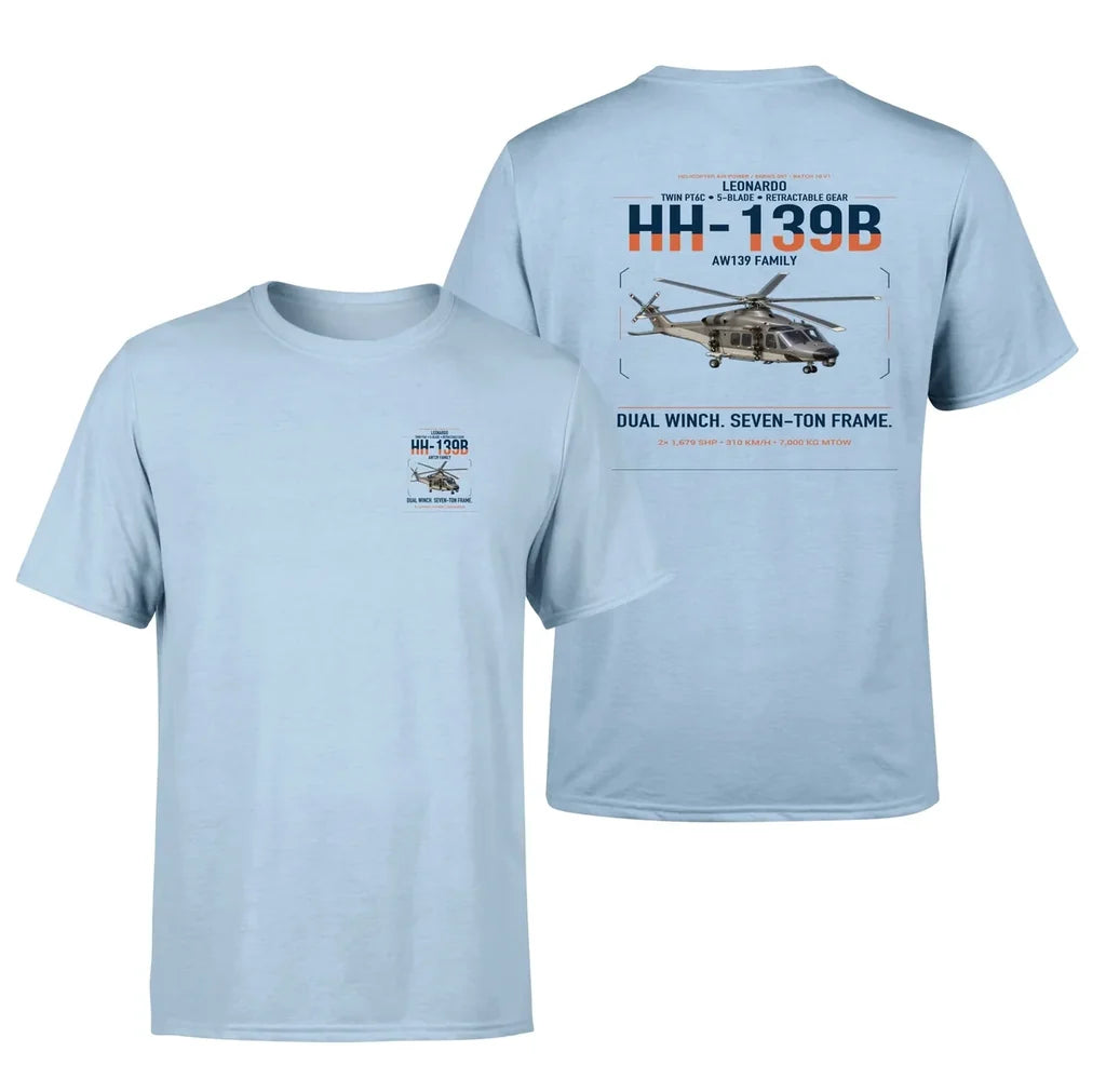 Leonardo HH-139B design on light blue t-shirt, double-side print