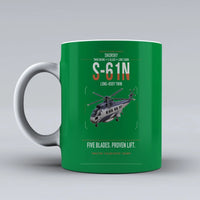 Thumbnail for Sikorsky S-61N design on green ceramic mug, double-side print