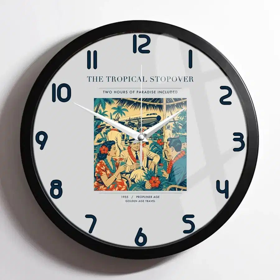 VINTAGE G4225 - The Tropical Stopover - Designed Wall Clocks design on lightgray framed