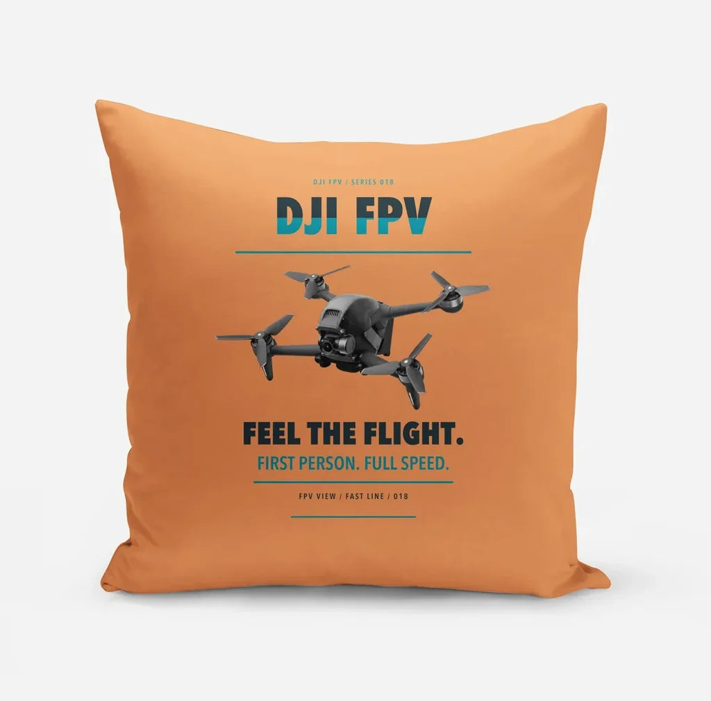 DJI FPV design on orange pillow