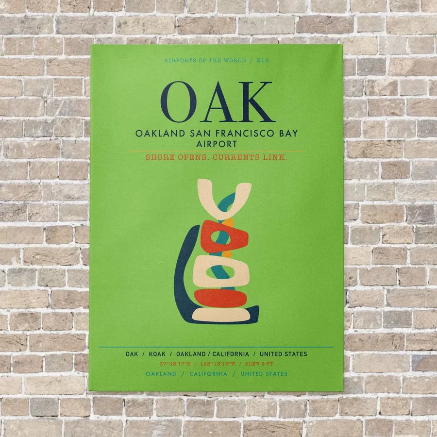 Oakland San Francisco Bay Airport OAK vertical canvas print - no frame - light green background