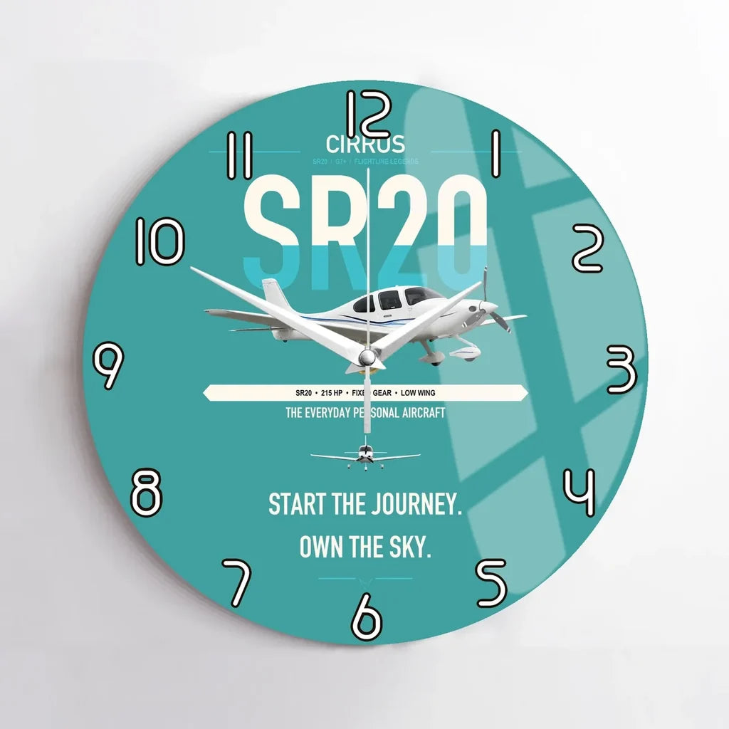 Cirrus SR20 design on turquoise no frame wall clock