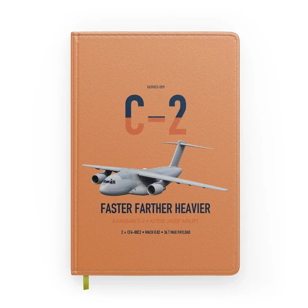 Kawasaki C-2 design on orange notebook